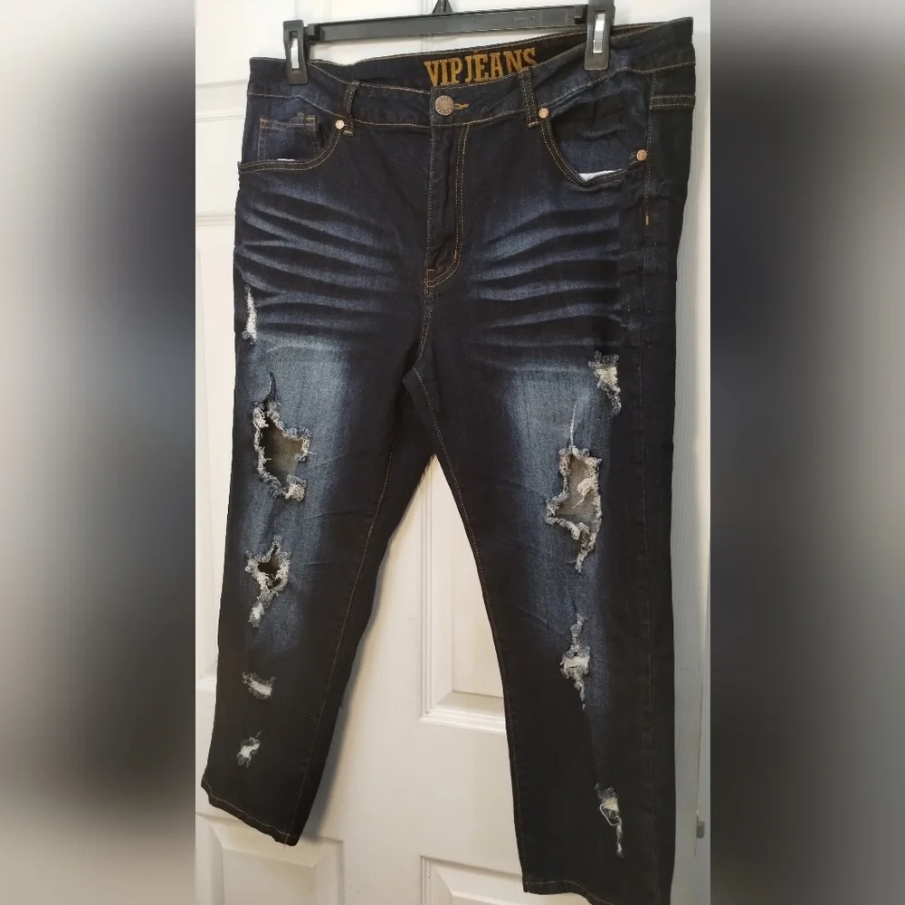 Plus Size VIP Whiskered Ripped Distressed Jeans - Picture 2 of 9